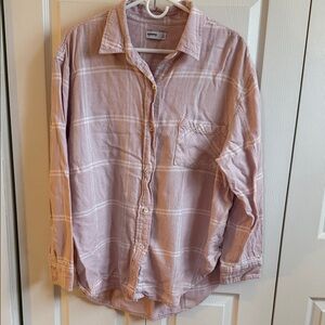 Pink Plaid Flannel Button-Up Shirt